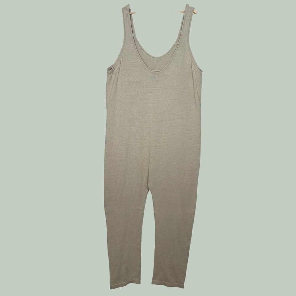 Free People Beach Jumpsuit Cotton Blend Women XL Beige Knit Overalls Boho Earthy - Picture 3 of 8